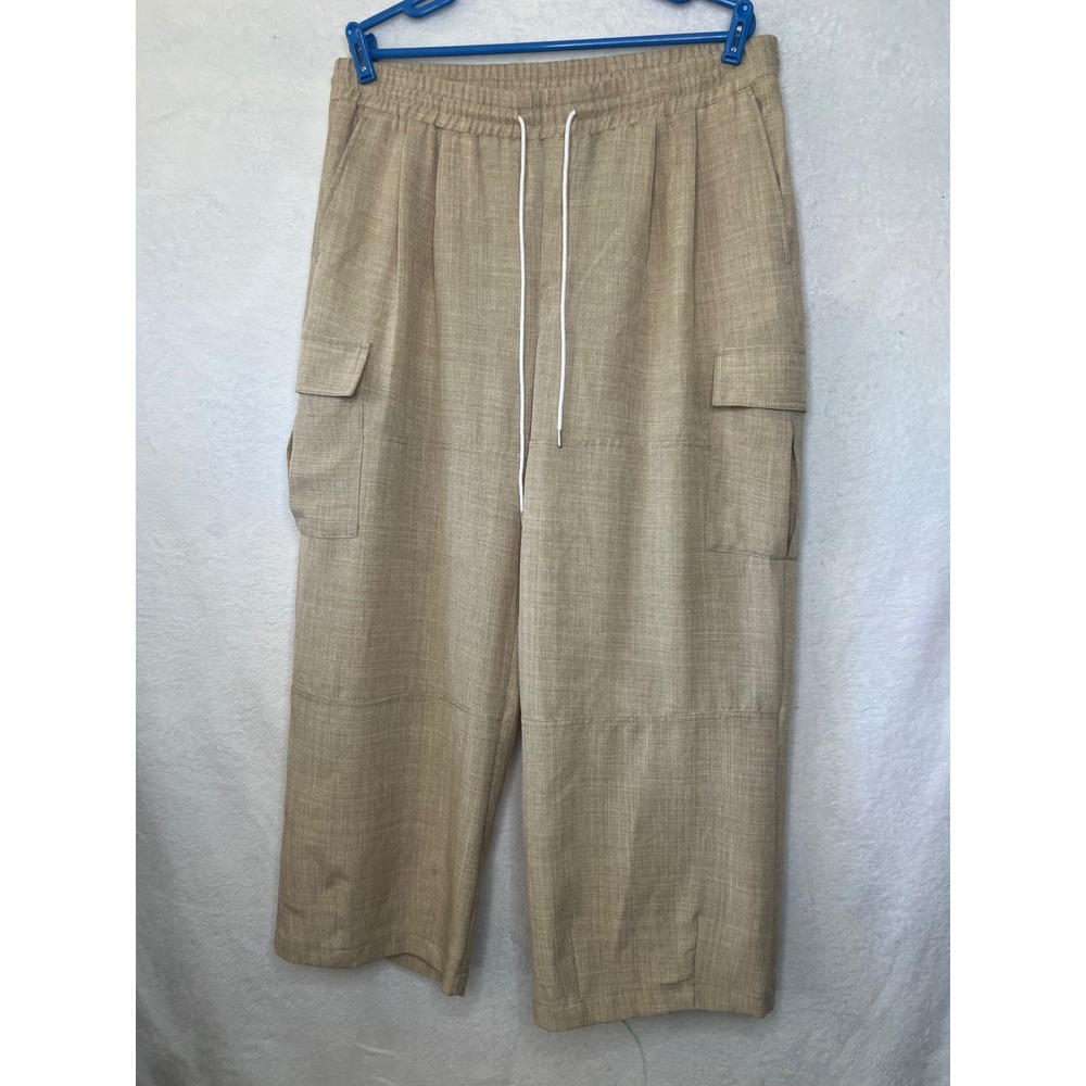 Wild Fable Tan Cargo Pants High Rise Wide Leg Elastic Waist Drawstring XL New